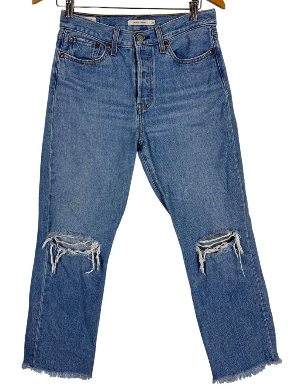 Levi’s Wedgie Straight Jeans 28 Button Fly Big E Distressed Raw Hem Cropped